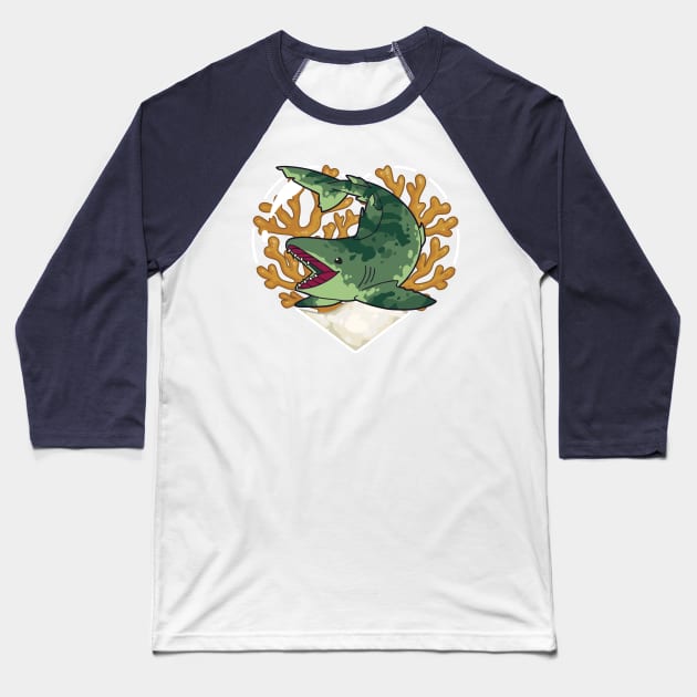 GNAW, the Edestus Shark Baseball T-Shirt by bytesizetreasure